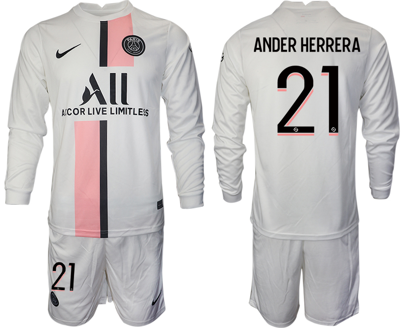 Men 2021-2022 Club Paris St German away white Long Sleeve #21 Soccer Jersey->paris st german jersey->Soccer Club Jersey